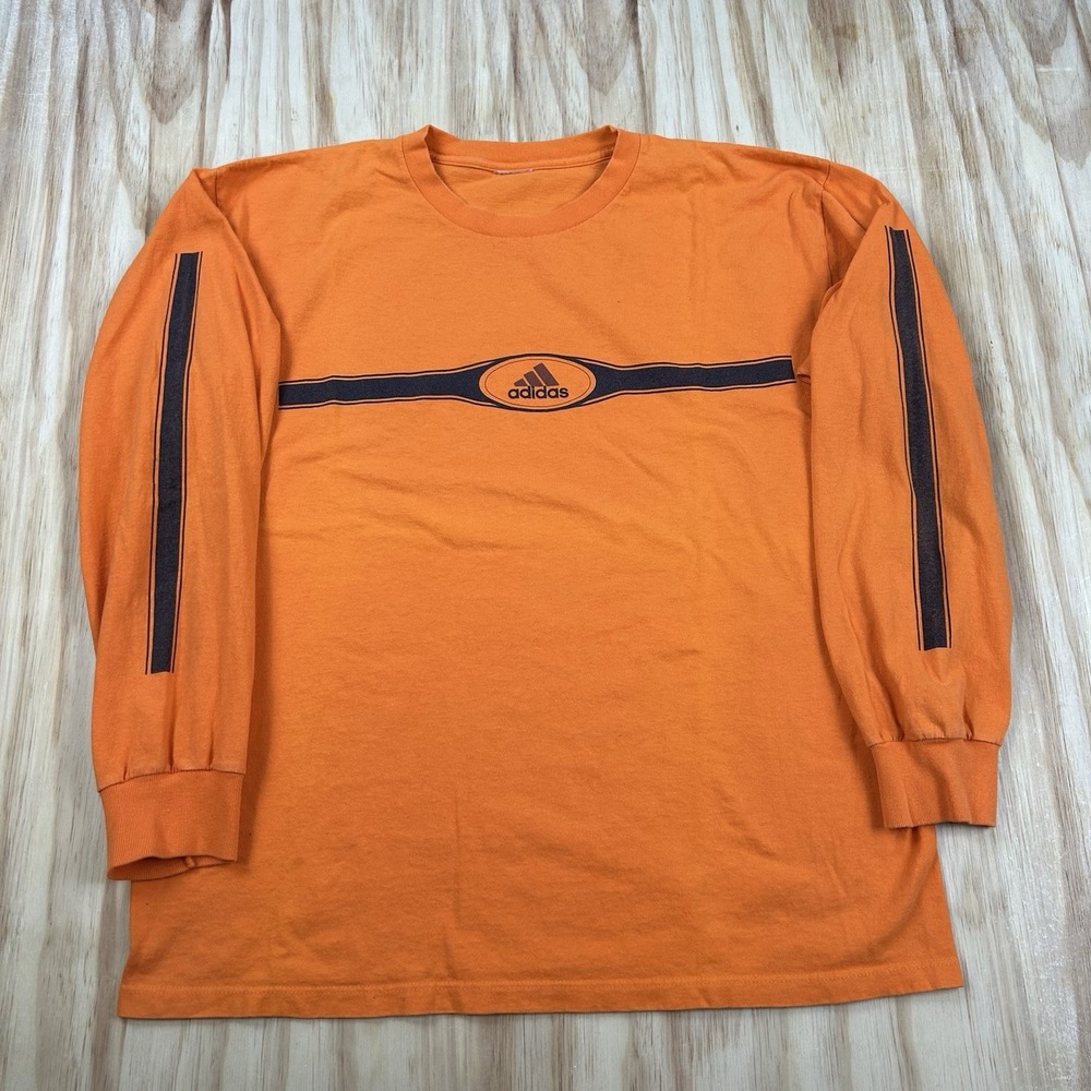 adidas Y2K Vintage Men's Long Sleeve T Shirt Orange XL Retro 2000s Athletic